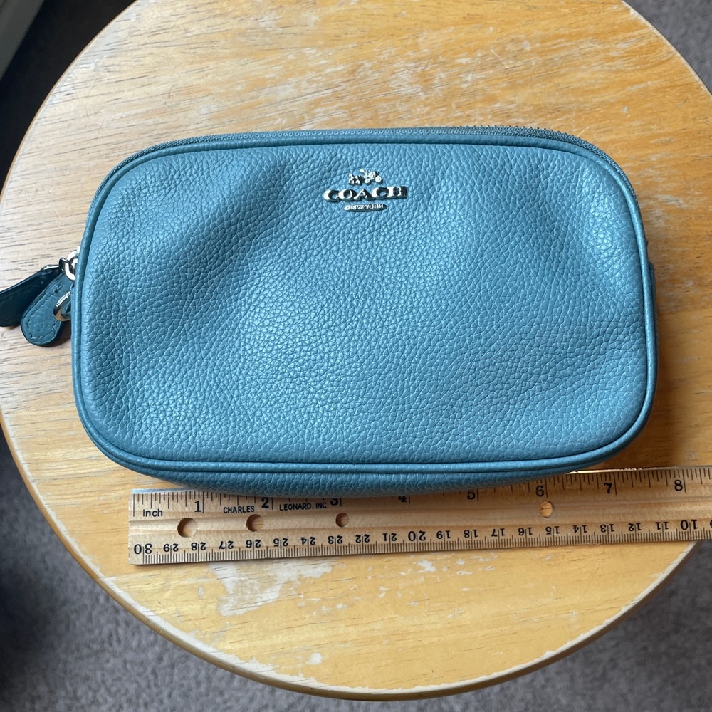 Coach Slate Blue Pebbled Leather Double Zip Crossbody with Silver Hardware - Picture 12 of 14